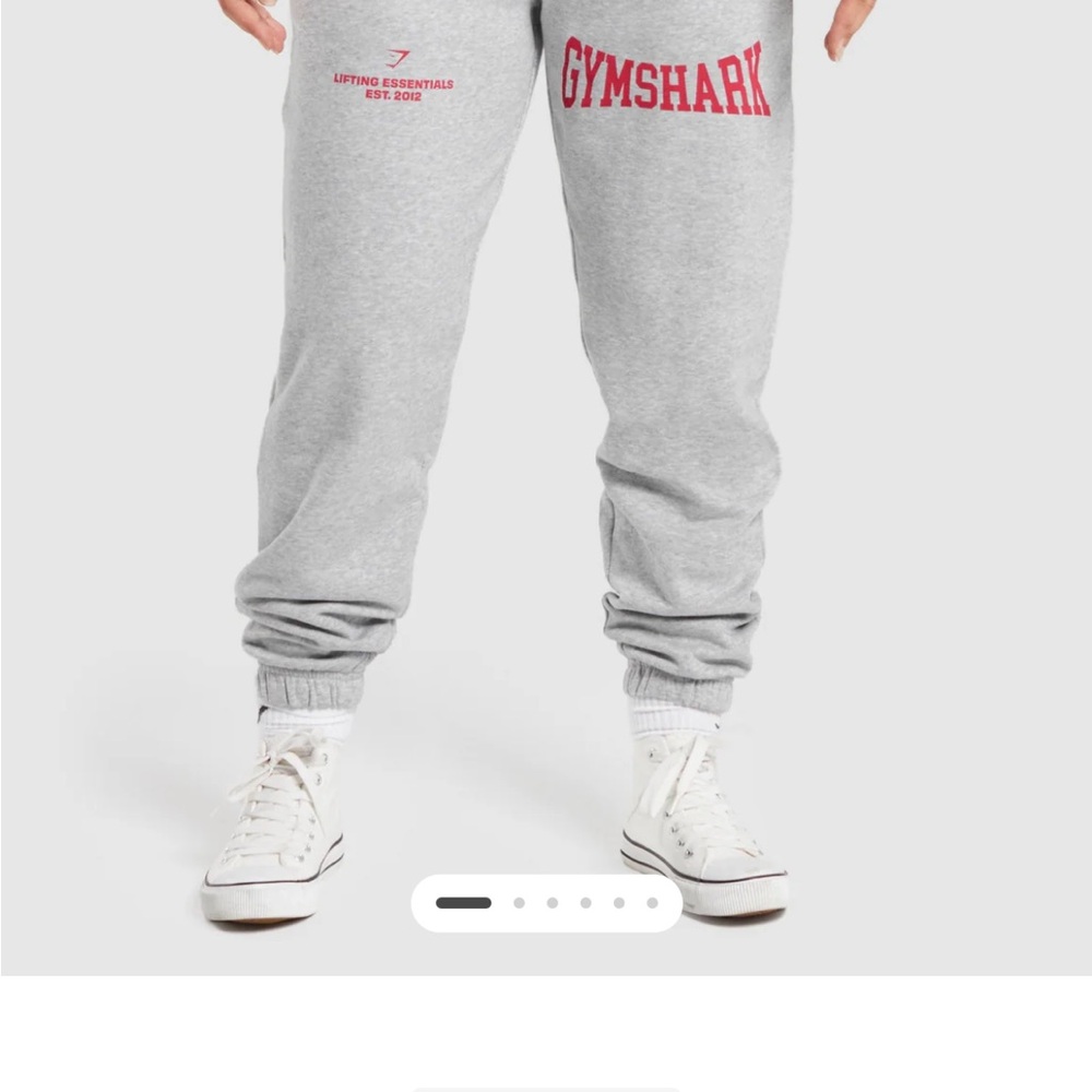 Gymshark Light Gray Sweatpants with Red Logo